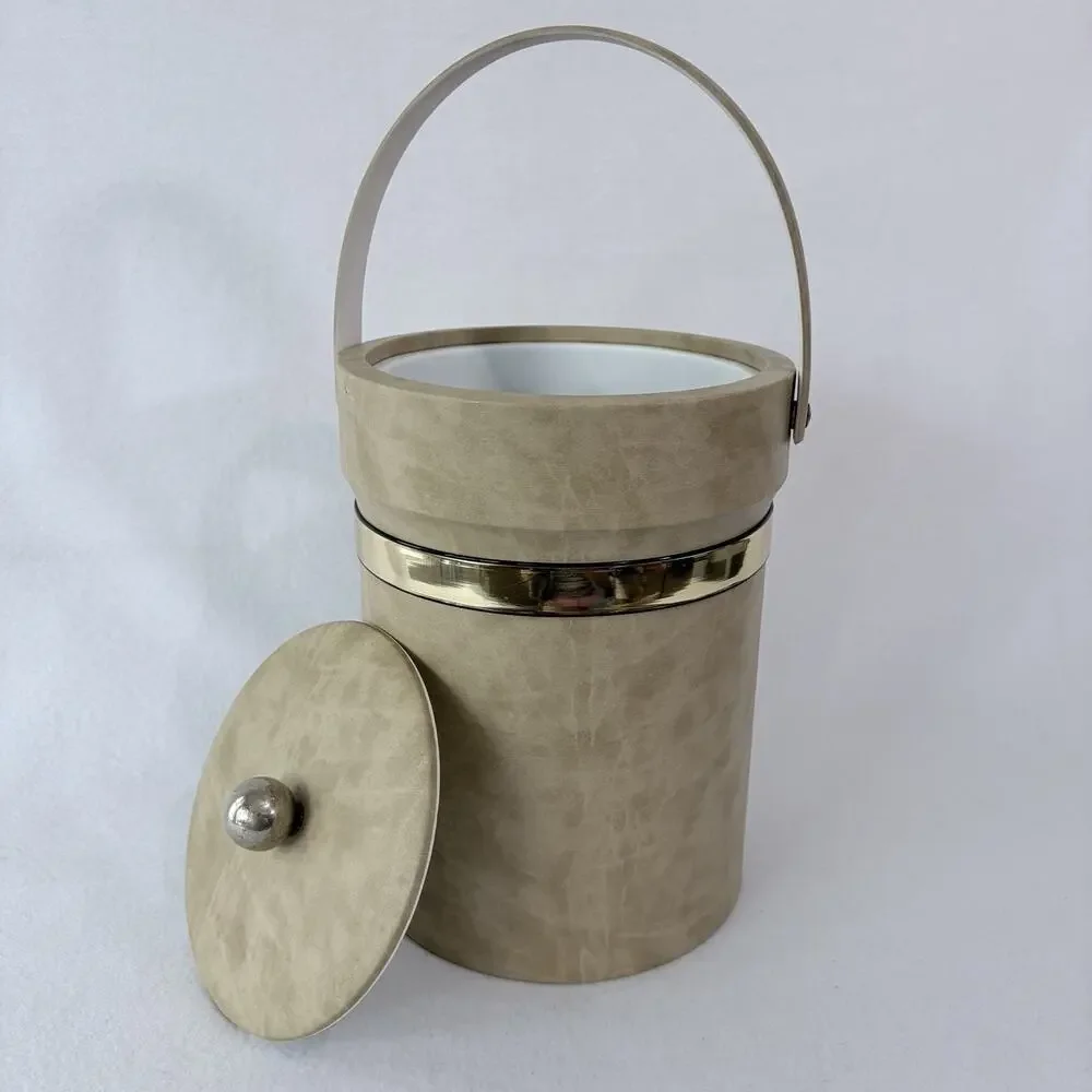 Shelton Designs Ice Bucket Tall Handle Tan MCM Quiet Luxury 70s Beach Bar USA